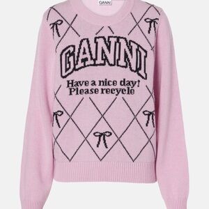 Ganni Pink Graphic Crew Neck Sweater
